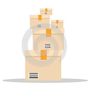 A pile of boxes. Stack of Cardboard with different size. Flat and solid color vector illustration.