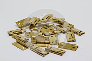 Brass hinge on white background