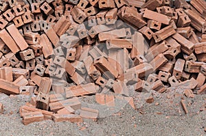The pile of brick and sand for construction