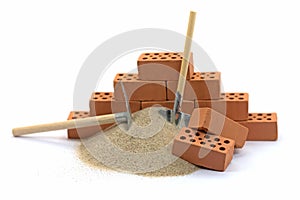 A pile of bricks against a white background