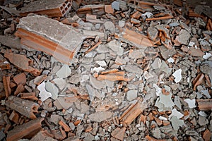 Pile of bricks dismantling process apartment renovation