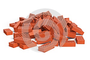 Pile of bricks on white. Construction concept.