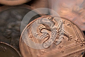 Pile of British two Pence coins