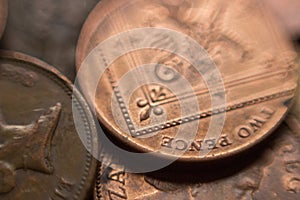 Pile of British two Pence coins