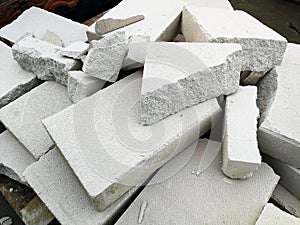 Pile of broken autoclaved aerated concrete for background