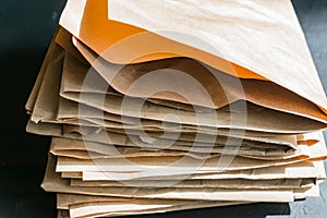 Pile of browm paper ready for recycling. Ecological concept photo