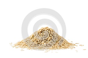 Pile of brown basmati rice isolated on white