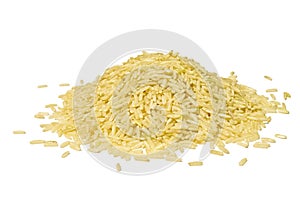 Pile of brown long rice isolated over white