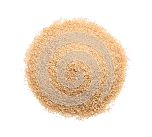 Pile of brown sugar isolated on white, top view