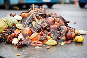 pile of bruised fruit rejected for sale at a market