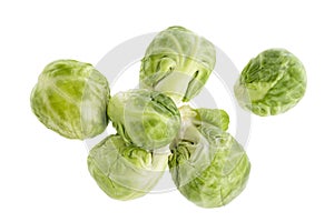 A pile of Brussels sprouts on white background