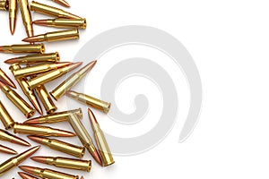 Pile of bullets on white background. photo