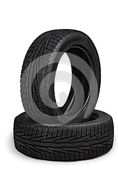 Pile of car tyres isolated on background