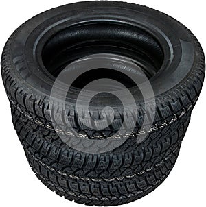 Pile of car tyres isolated on background