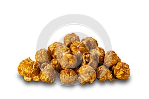 Pile of caramel almonds isolated on white background