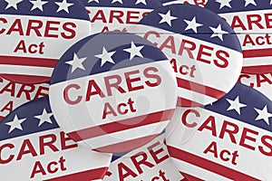 Pile of CARES Act Buttons With US Flag, 3d illustration photo