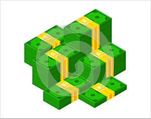 Pile of cash. Isometric dollar banknote icon. Stacked 3 d dollar bundle