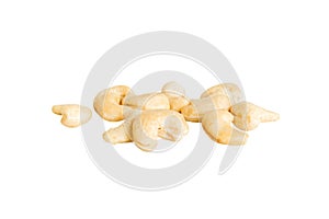 pile cashew nuts isolated on white background, top view. Flat lay Healthy food concept