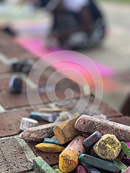 Pile of chalk sits ready to use at local arts festival