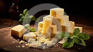 Pile of Cheese on Wooden Cutting Board