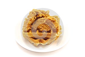 Pile of Chicken and Waffles Isolated on a White Background