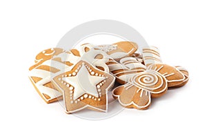 Pile of Christmas cookies on white background