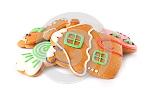 Pile of Christmas cookies on white background