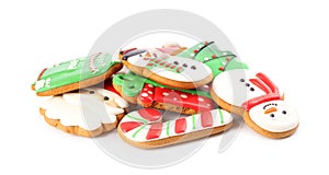 Pile of Christmas cookies on white background