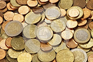 Pile of Circulated Modern Euro Coins