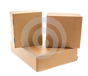 A pile of closed carboard boxes photo