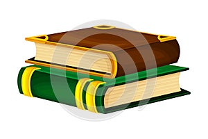 Pile of Closed Old Books in Hard Cover with Yellowish Pages Vector Illustration