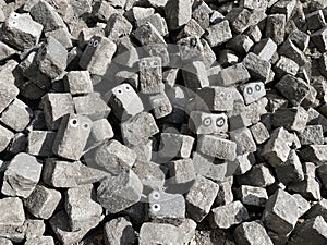 Pile of cobblestones fun with eyes and face