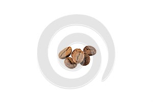 pile of coffee beans, brown color isolated white background. Caffein drink symbol