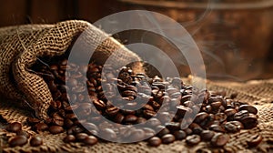A pile of coffee beans on the table, Texture of roasted coffee beans