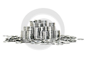 Pile of coins insulated on white background