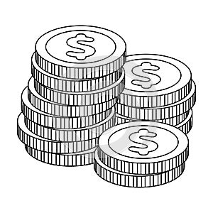 A pile of coins for reckoning in a casino. Gambling.Kasino single icon in outline style vector symbol stock illustration