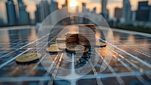 Pile of Coins on Solar Panel