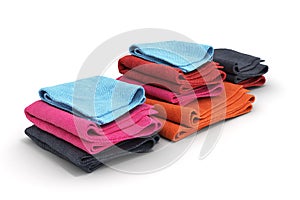 Pile of colored towels isolated on white background 3d