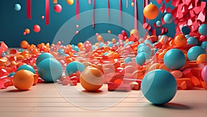 a pile of colorful balls with one that says the bottom right Abstract Party Background Vibrant 3D