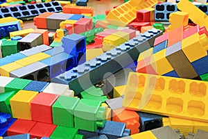 Pile of colorful big blocks building toys foam. Education preschool indoor playground