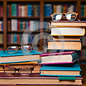 Ai generated Stack of colorful books in library