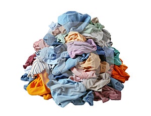 Pile of colorful clothes isolated on white transparent background. Laundry, washing service