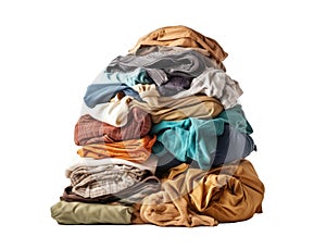 Pile of colorful clothes isolated on white transparent background. Laundry, washing service