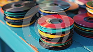 Pile of Colorful Compact Discs on Display