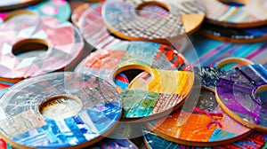 Pile of Colorful Compact Discs on Display