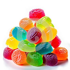 A Pile of Colorful Gummies on a White Background