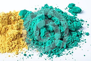 Pile of colorful holi powder isolated on white background