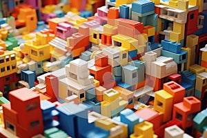 A pile of colorful Lego blocks stacked on top of each other. Can be used for various creative projects