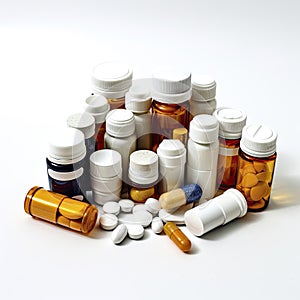 A pile of colorful pills on a white table