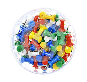 Pile of colorful push pins